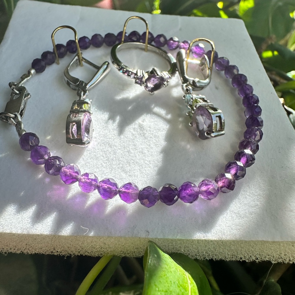 Sterling silver amethyst Elegant Purple Jewelry Set with Silver Details